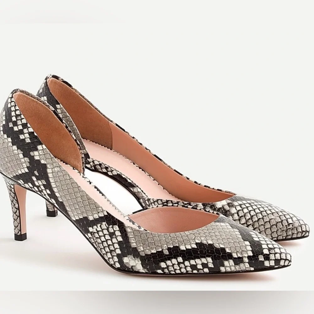 J Crew- Lucie Black and white snake embossed leather pump.Made in Italy.Size 10